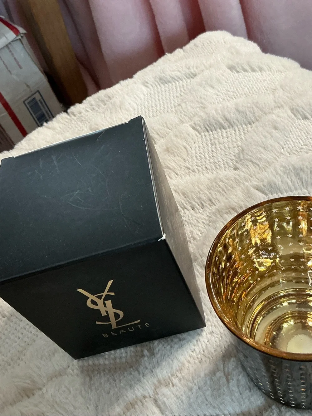 Yves Saint Laurent Black and Gold Star Cutout Candle Holder